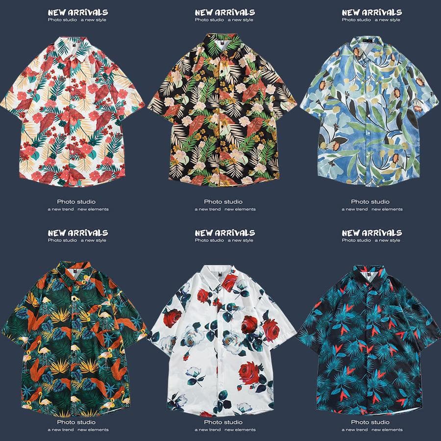 Summer Hong Kong Style Sanya Summer Breeze Short-Sleeve Floral Shirt Outdoor Travel Beach Couple Casual Loose Shirt