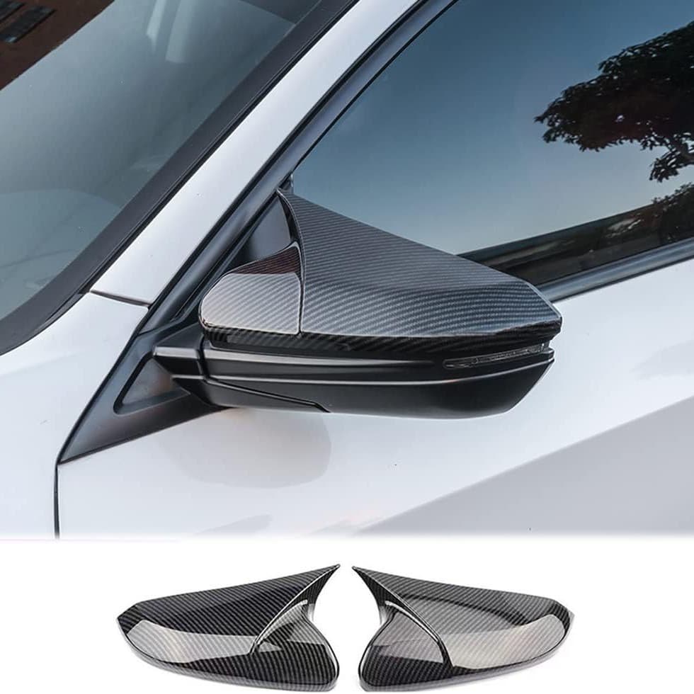 Carbon fiber rearview mirror cover for 10th-gen Civic 16-21, Black Warrior style, horn-shaped cover