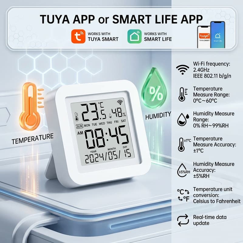 Tuya Smart Wireless Temperature and Humidity Meter with Display Screen Temperature and Humidity Sensor for Home Use High-Precision Alarm Manufacturer Wholesale