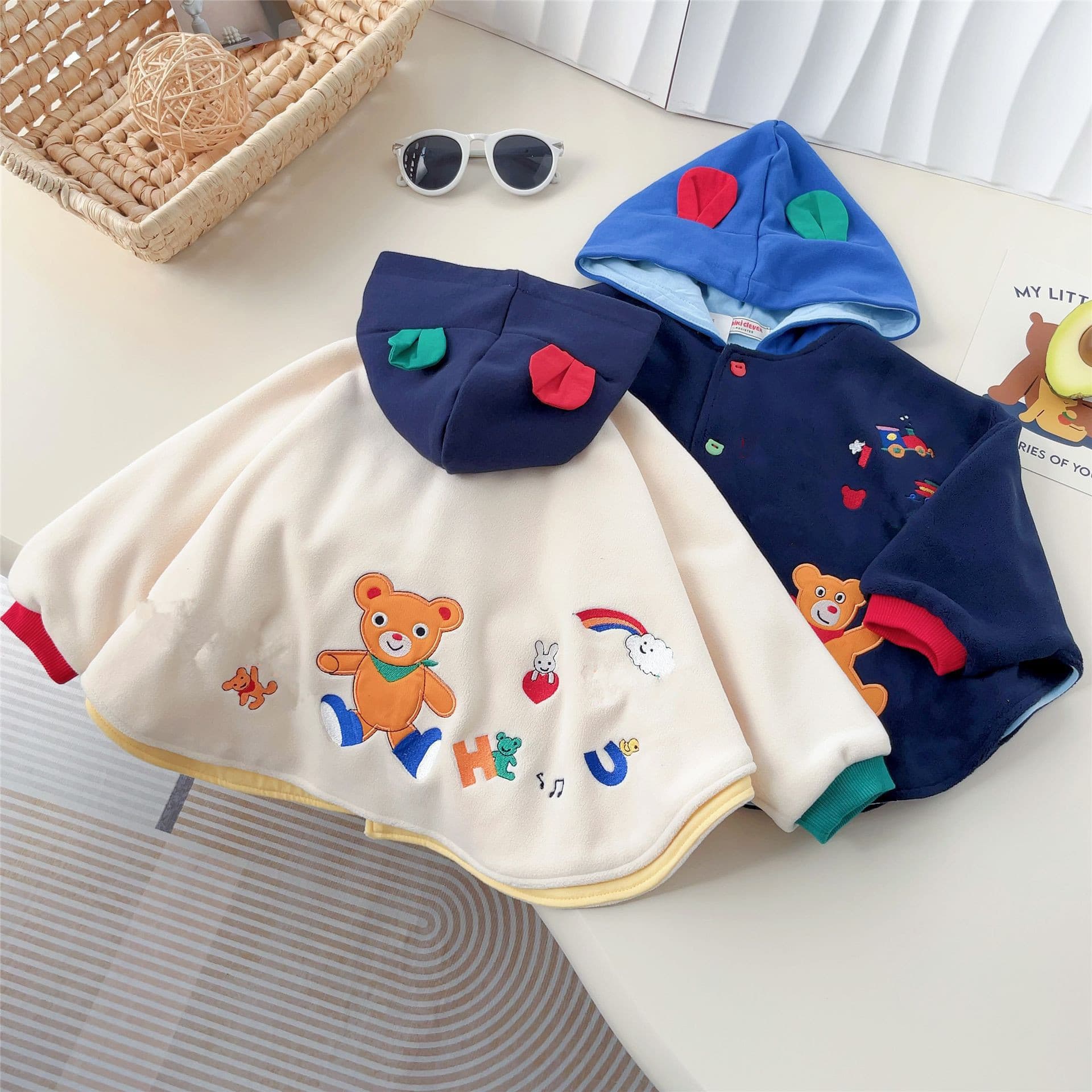 2024 Autumn/Winter Style Polar Fleece Thickened Japanese-style Boys/Girls Cute Shawl Windproof Warm Cloak Hooded Coat