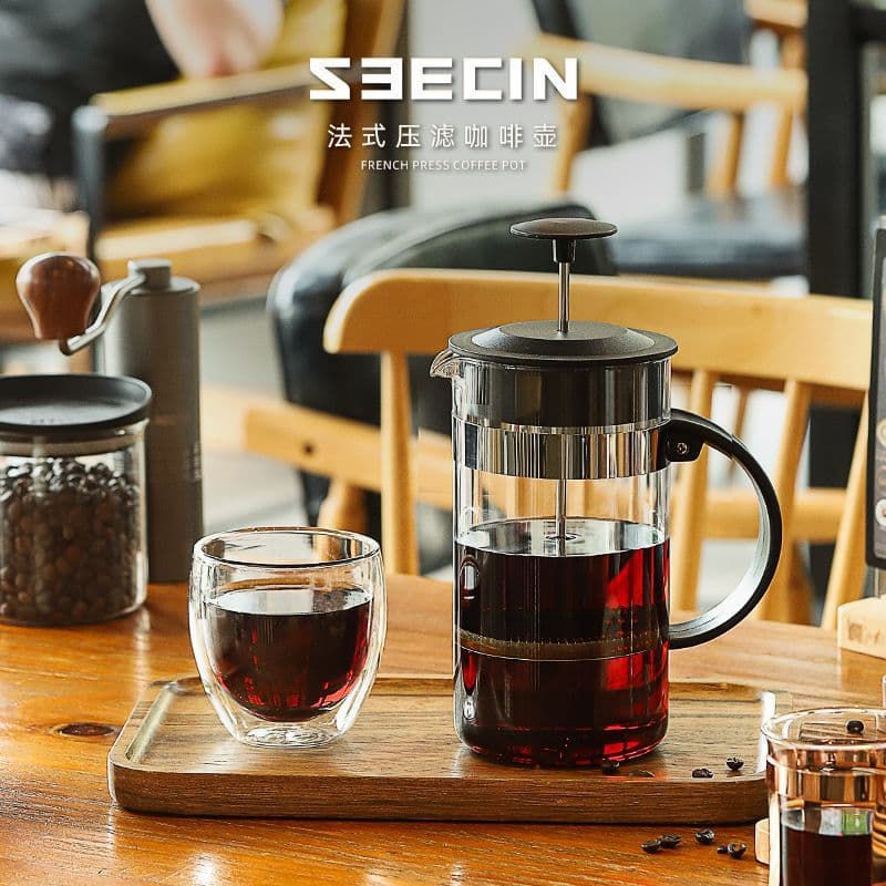 French press manual coffee maker with filter net, home tea infuser, portable milk frother filter press factory supply.