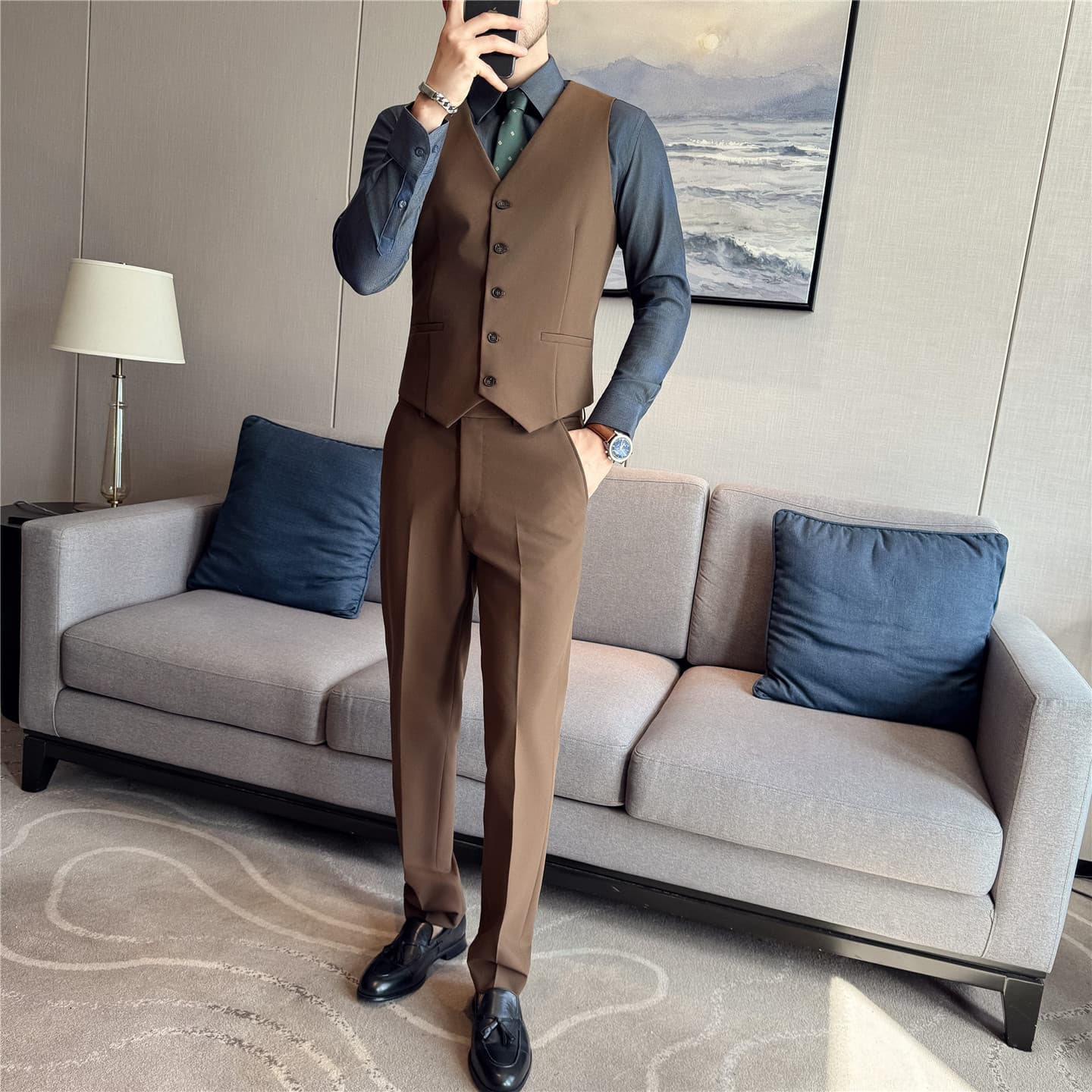 Foreign trade wholesale new products men's suits, vests, trousers suits, business formal vests, solid color, iron-free textured vests