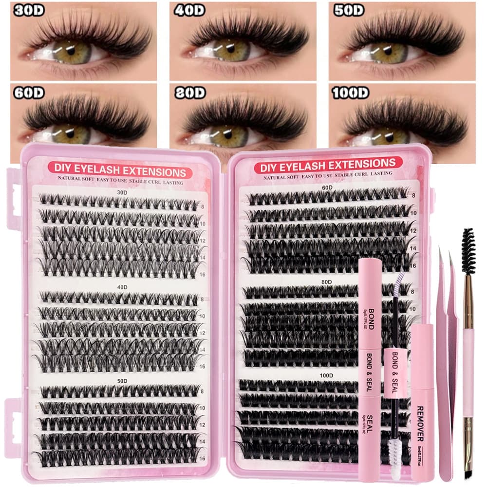 Lash Clusters Kit False Eyelashes Bond & Seal Tweezers Brush
