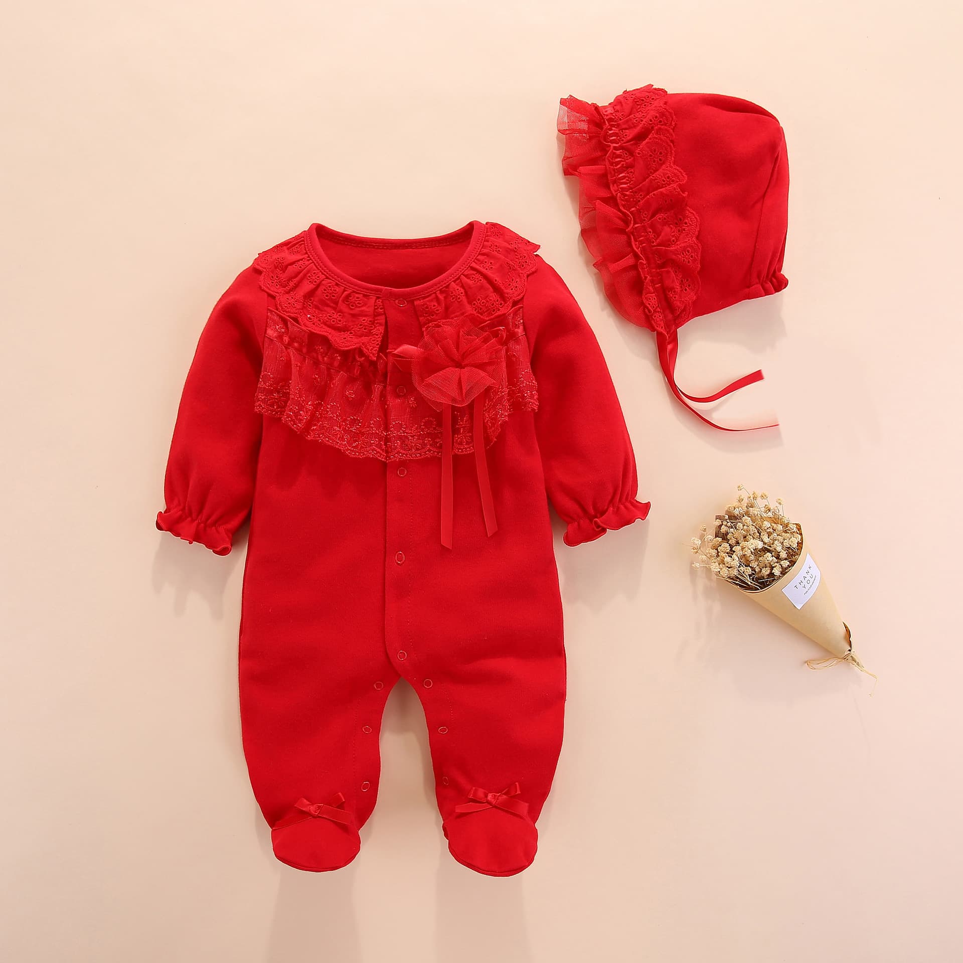 Tehui Spring and Autumn New Baby Clothing Long-sleeved onesies for baby girls, romper suits, foot-covered infants and young children