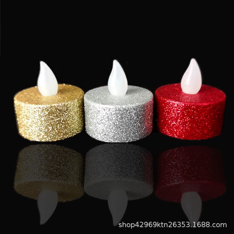 LED Electronic Candle Gold/Silver Glitter Powder Tea Light Birthday Holiday Christmas Halloween Decorative Candle Lamp