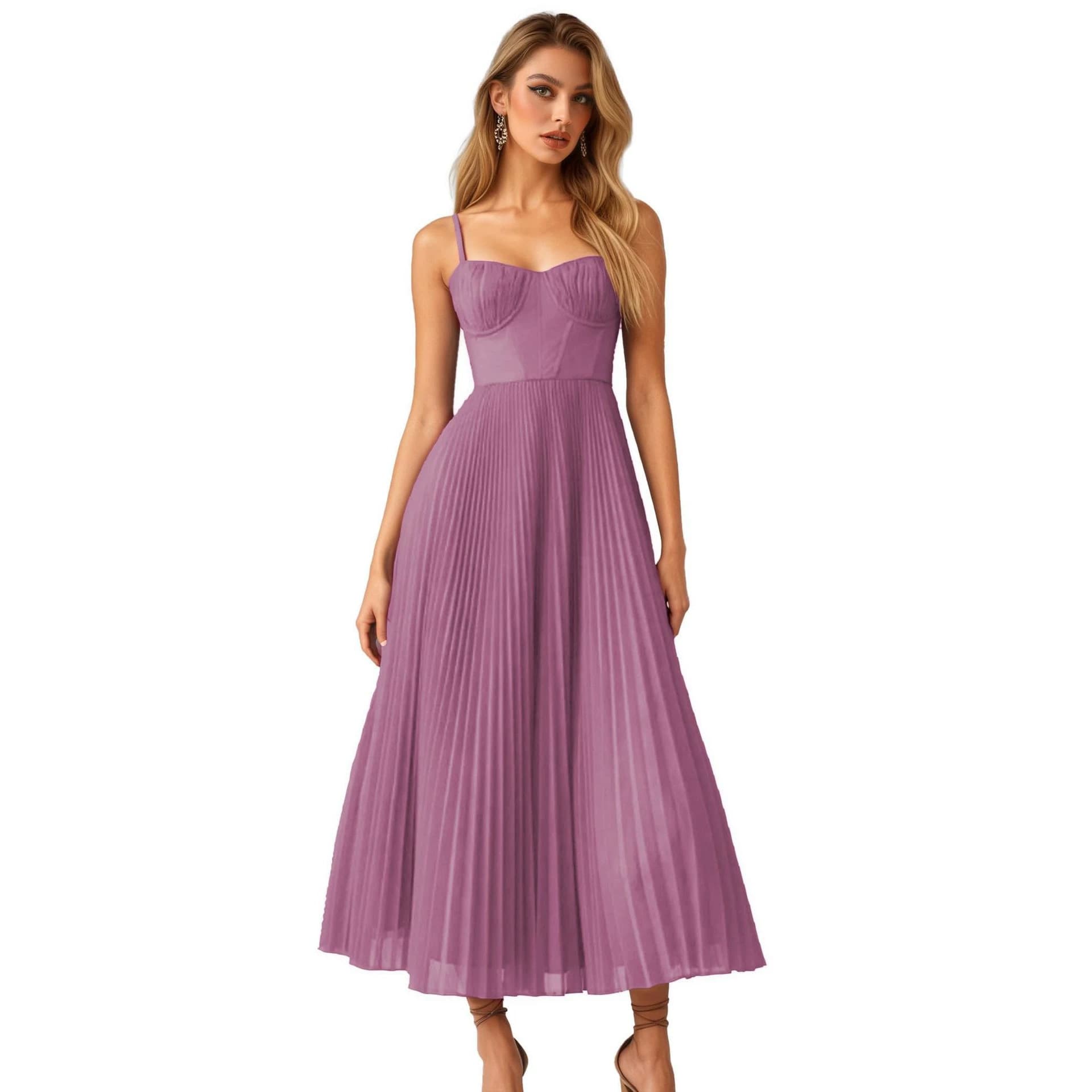 Cross-border foreign trade one-shoulder design light luxury evening dress layered cake skirt new slim banquet host dress