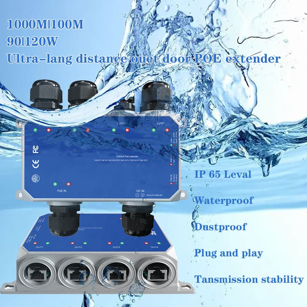 5-port outdoor PoE switch & extender, 100/1000M optional