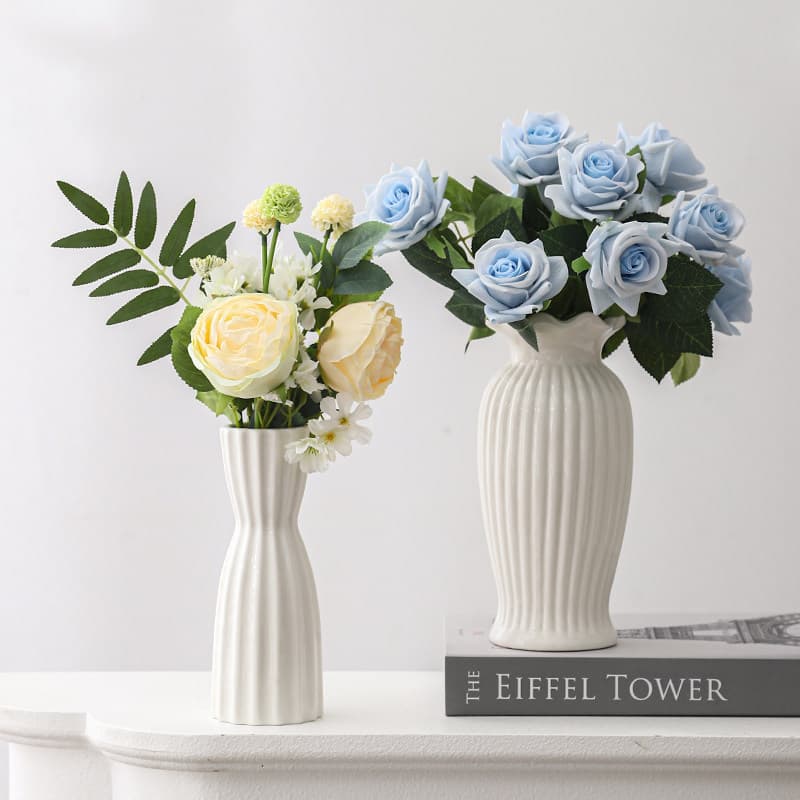 Simple Nordic American-Style White Ceramic High-End Wide-Mouth Large Vase for Living Room Flower Arrangement, Rose Hydroponics, Decorative Ornament