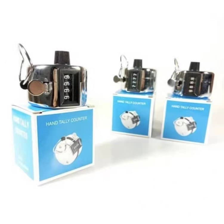 5205 Blue Box Handheld Press-button Thin Metal Counter Four-Digit Display 9999 Counting Tool Counter