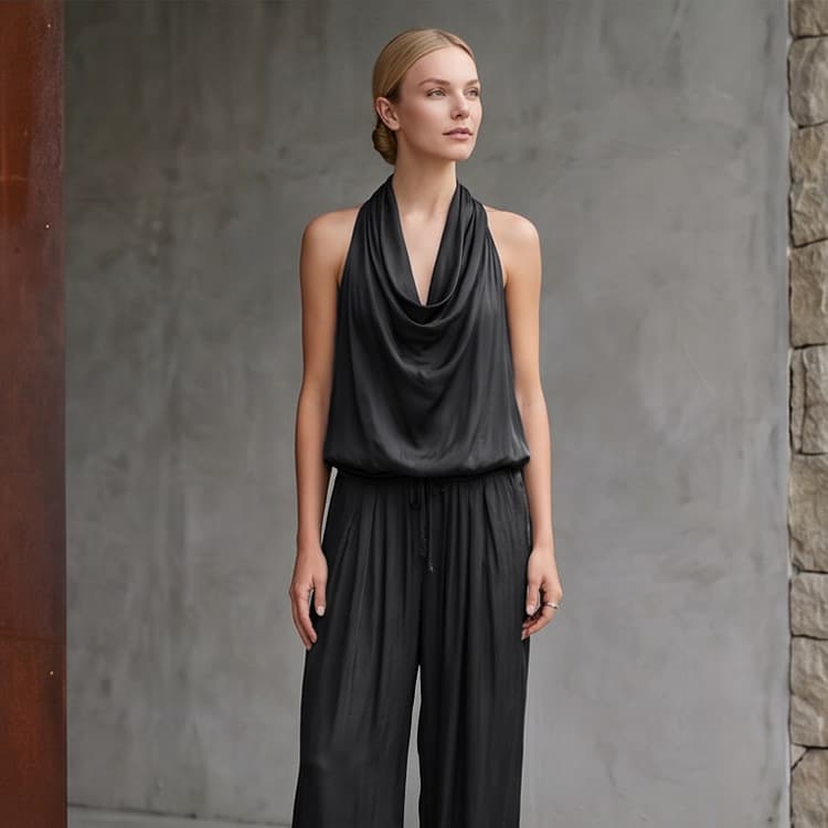Vintage Casual Versatile Solid Color Sleeveless Halter Vest and Long Pants Set 2026 New Cross-Border European and American Style Bestseller