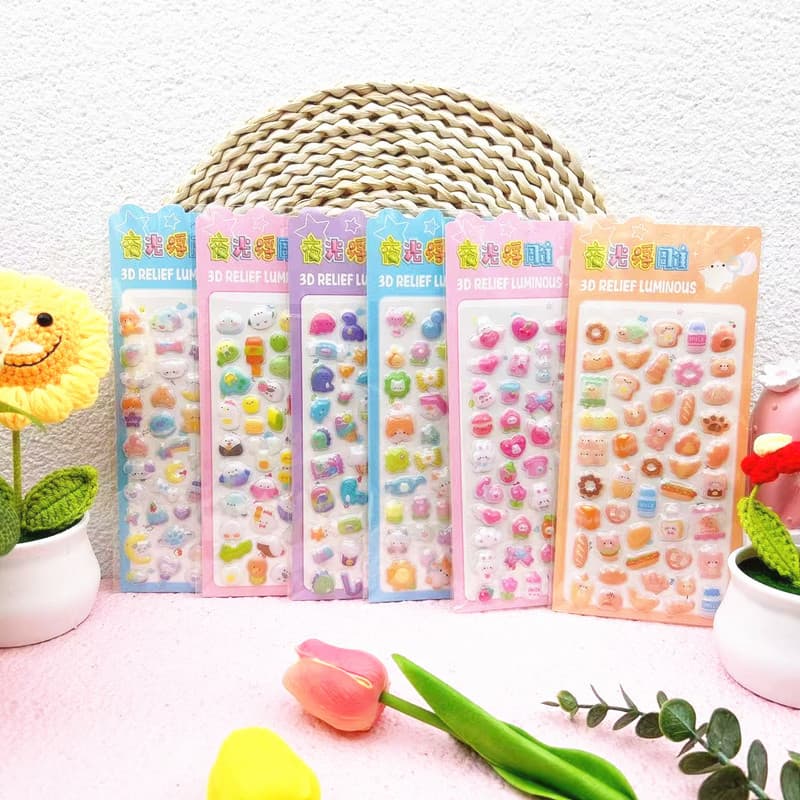 Children's Glowing 3D Cartoon Cute Embossed Stickers - 3D Kids' Hot Stamping Music Stickers for DIY Creative Decoration