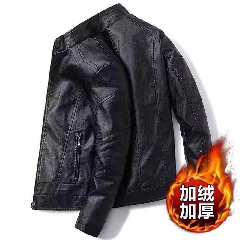Winter Men's Fleece-Lined Thick Coat, Warm and Stylish Leather Jacket, Korean Style Slim Fit Men's Leather Jacket, Leather Coat