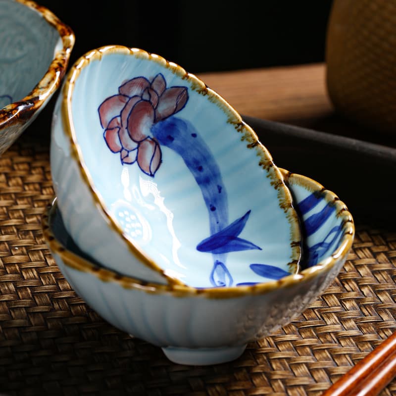 Hand-painted lotus ceramic tableware open bowl large bowl noodle bowl household soup bowl blue and white porcelain lotus charm dessert bowl