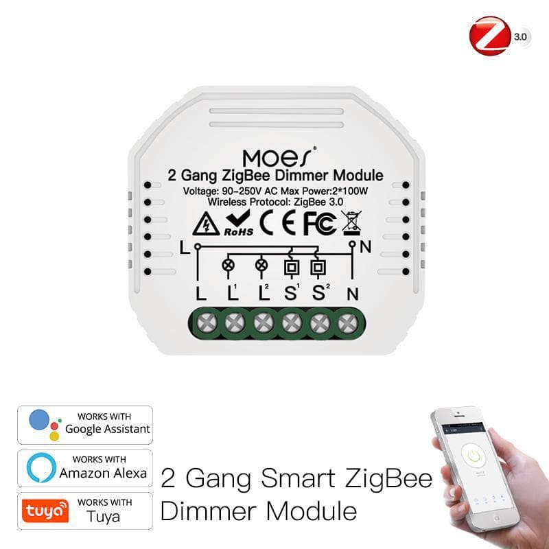 Tuya Zigbee 3.0 Smart Dimmer Switch Module Hidden DIY Dimming Module / 2-Channel