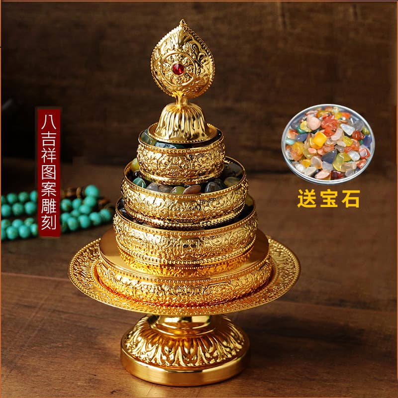 Small Alloy Mandala Plate with Eight Auspicious Symbols, Repairing the Plate, Mandala with Gemstone Tray, Small Size