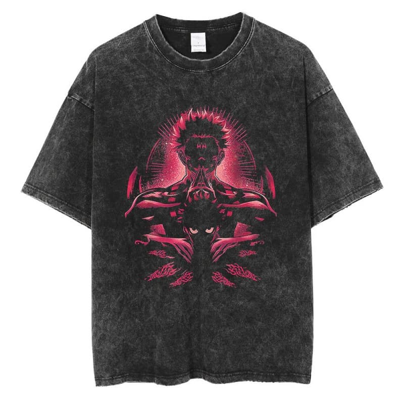 Washed Retro T-Shirt Street Hip Hop Anime Gojo Jujutsu Kaisen Graphic Casual Cotton Summer Short Sleeve