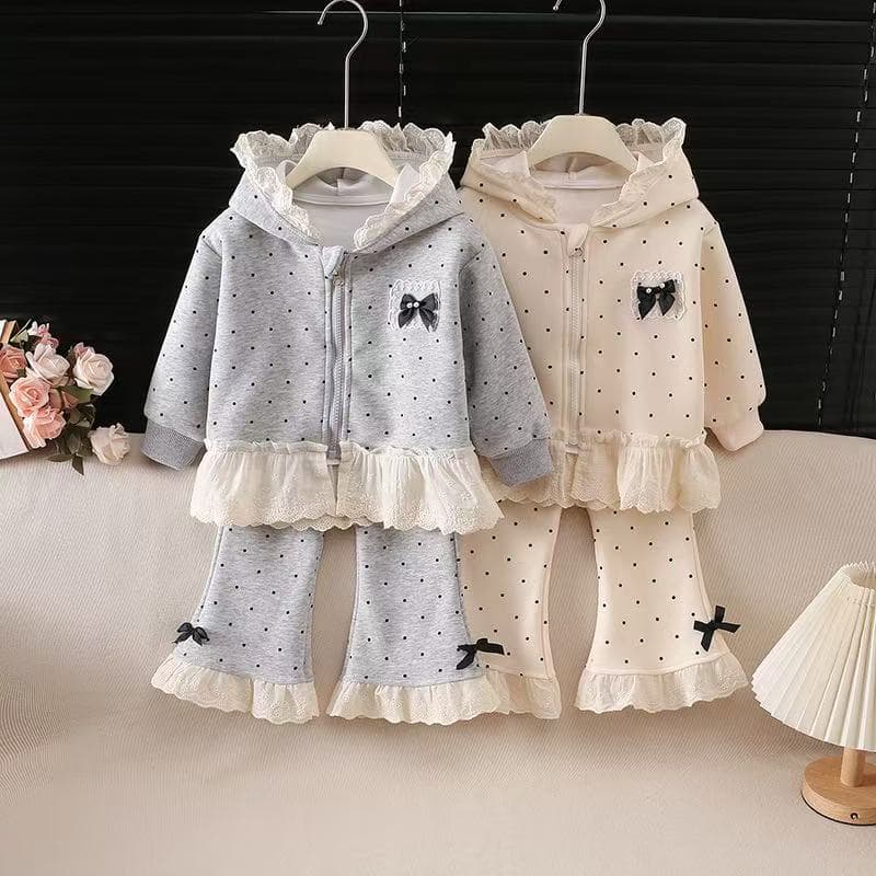 Korean style spring and autumn regular girls' suits for girls with bows and polka dots for baby girls and children's clothing