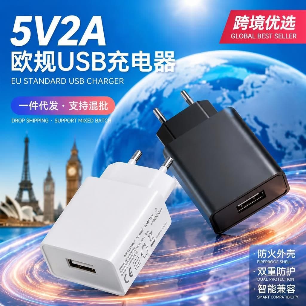 Yuxinyuan 5V 2A Charging Head EU Plug Power Adapter USB Direct Charging Small Home Appliance Adapter Wholesale