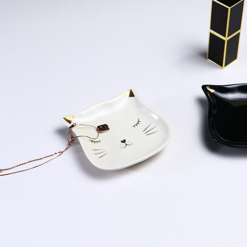 European and American Creative Cute Cat Ceramic Jewelry Tray Ring Necklace Storage Tray Home Decoration