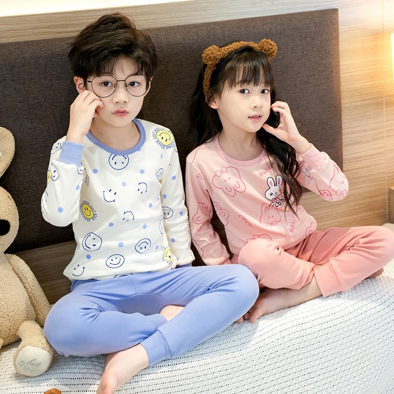 Kids Cotton Pajama Set Boys Thermal Underwear Girls Warm Inner Wear Toddler Long Sleeve Top and Pants