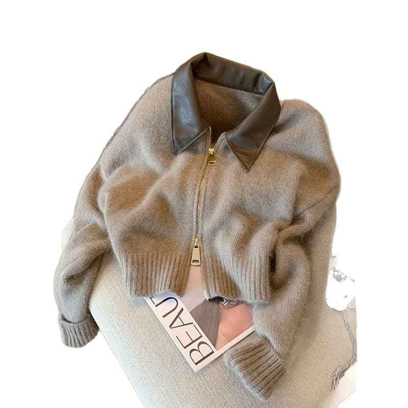 2026 Spring/Autumn New Loose Stylish Top Jacket Ankora Red College Style Patchwork Faux Two-Piece Knitwear for Women