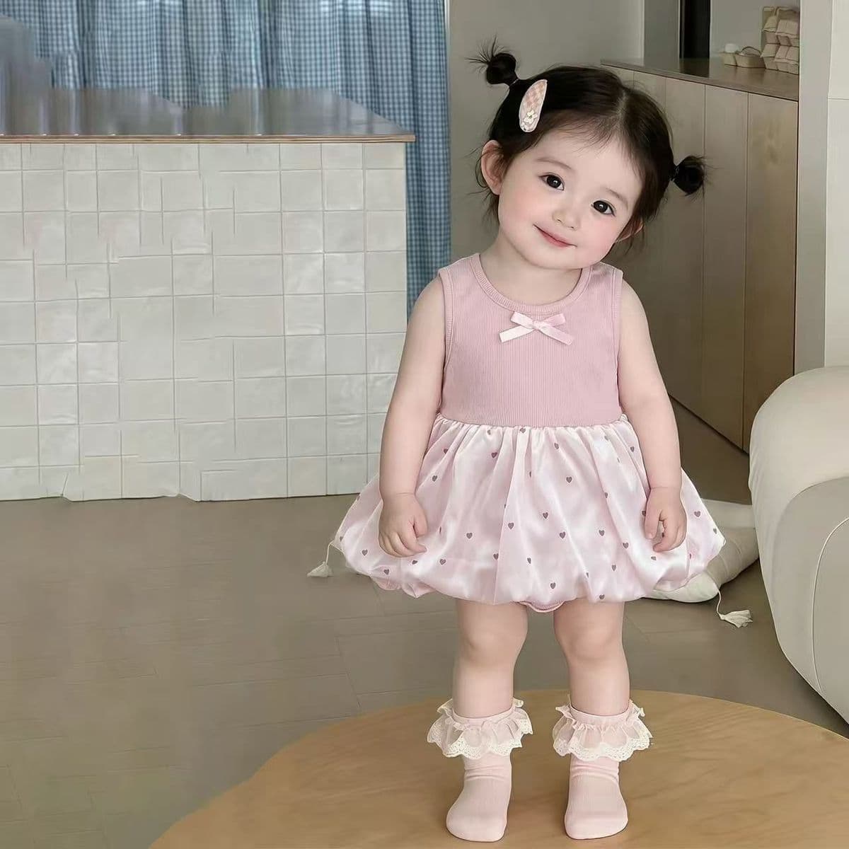 Summer Thin Fashionable Baby Bodysuit Dress for Girls, Vest Bodysuit Dress for Newborns, Infant Romper Outfit
