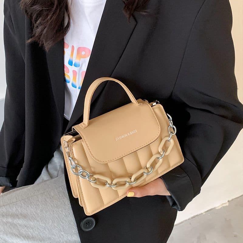 Solid Color Versatile Shoulder Women's Bag Fashionable Solid Color Chain Small Square Bag New Style Handbag Women's Bag Black