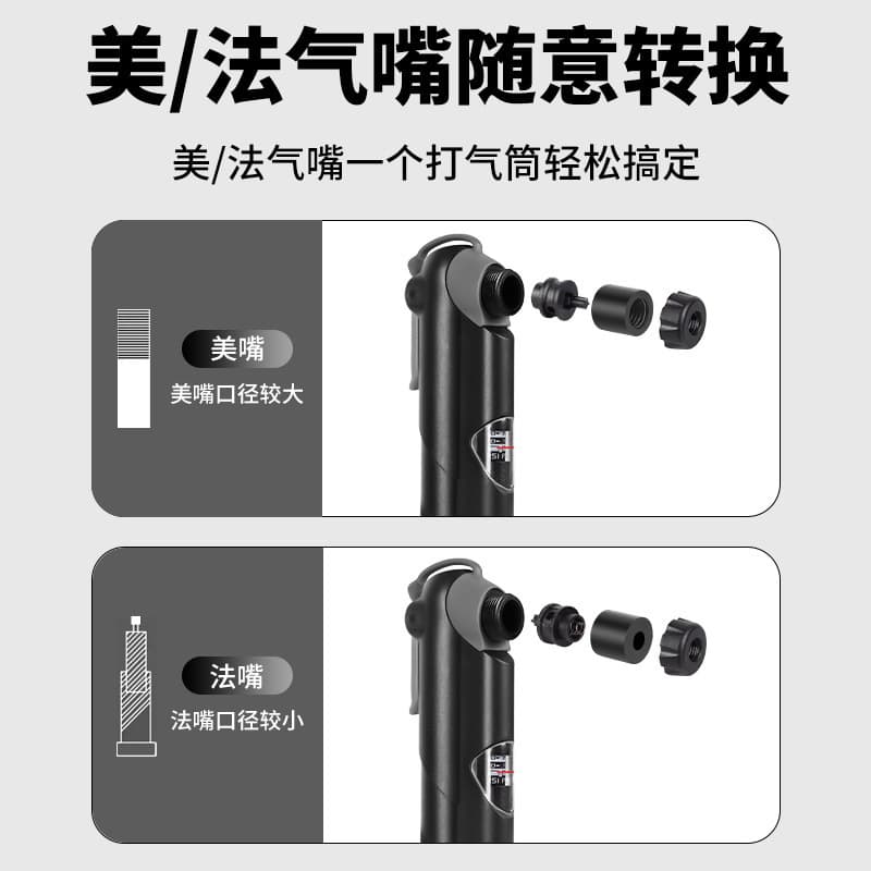 High-Pressure Portable Bicycle Pump for Mountain and Road Bikes, Mini Inflator with Presta and Schrader Valves, with Pressure Gauge