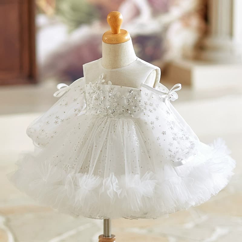 Girls Wedding Flower Girl Dress, Baby Piano Violin Performance Children's Recital Princess Dress White Gown