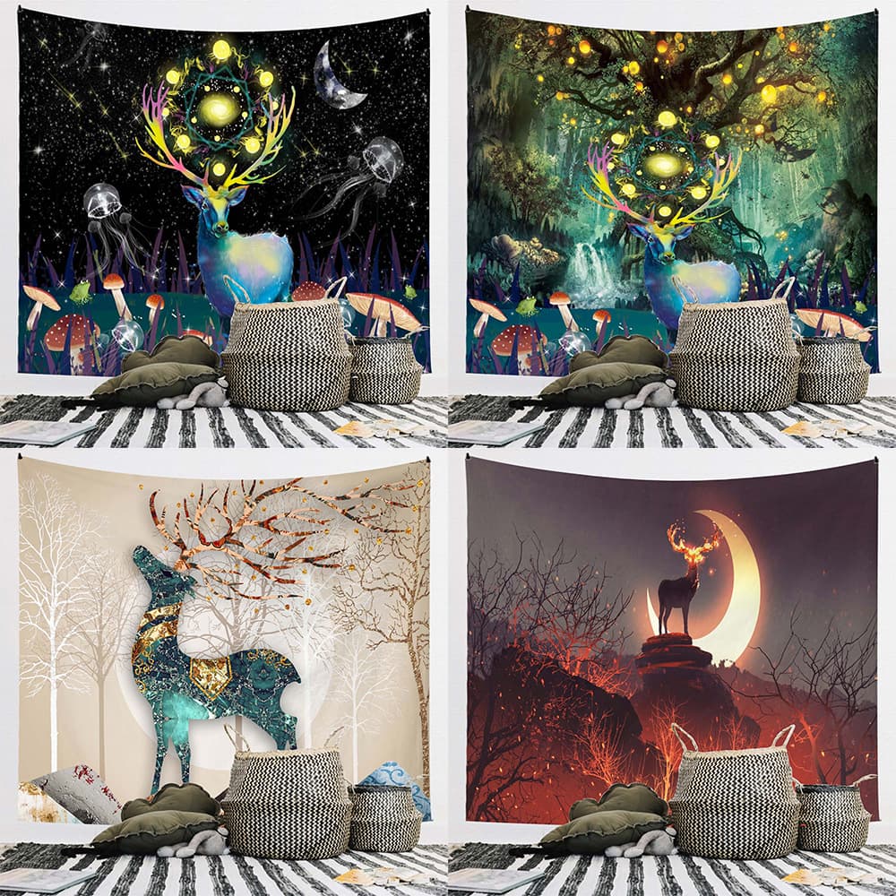 European and American Cross-Border E-Commerce Hot Selling Home Decor Wall Hanging Dreamy Elk Tapestry Wall Background Cloth Art