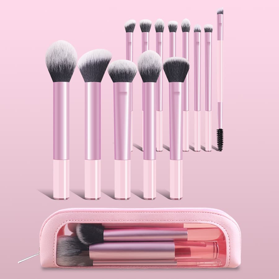 14-piece professional makeup brush set, portable travel makeup brushes, double-ended multi-functional makeup tool set, bag