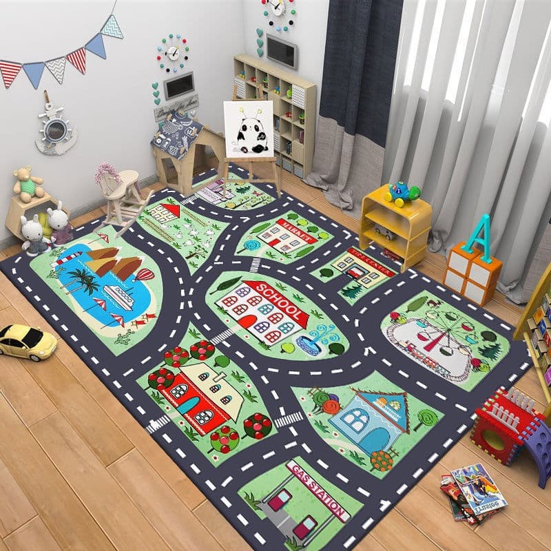 Children's Early Education Living Room Carpet, Kids Crawling Parent-Child Game Carpet, Kindergarten Parking Lot Carpet