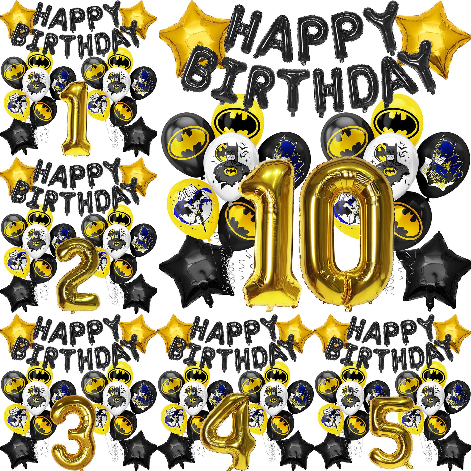 Batman Themed Kids Birthday Set Happy Birthday 1-9 Years Old Baby Party Decoration Balloons