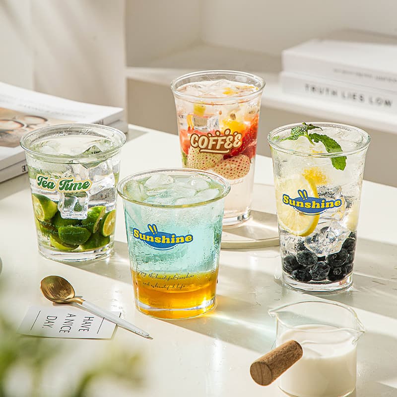 ins Internet celebrity glass breakfast cup cafe Japanese and Korean French letter printing American cold brew iced latte coffee cup
