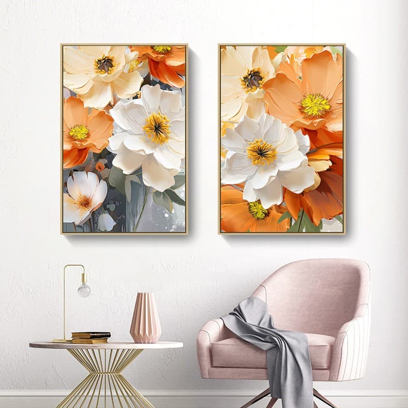 Cream-style living room decorative painting, high-end floor-standing entrance hallway bedroom floral sofa background wall art