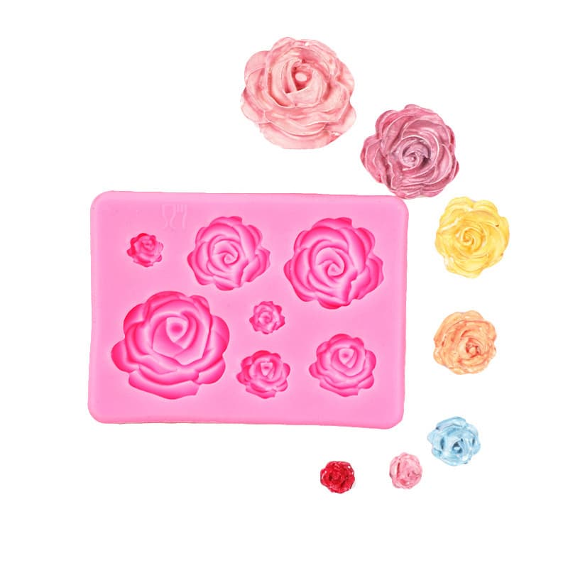 DIY Handmade Chocolate Soap Baking Mold Large Medium Small 7 Linked 3D Rose Flower Cake Decoration Silicone Mold
