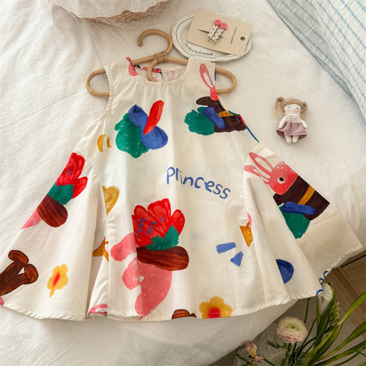 Girls Summer Dress 2026 New Style Children's Vest Dress Thin Letter Cartoon Dress Baby Princess Dress