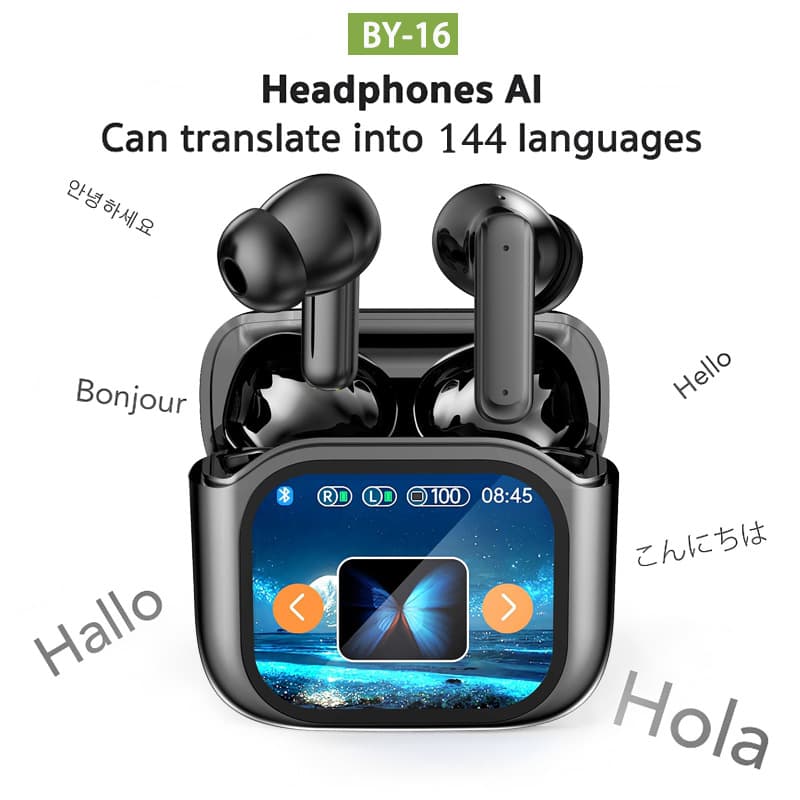 Factory LED Full-Color Touch Screen Bluetooth Earphones BY16 In-Ear ANC+ENC Noise Cancelling Bluetooth Earphones with AI Translation