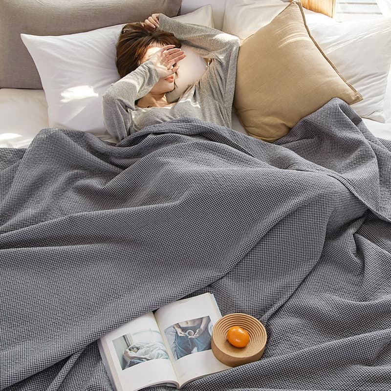 Four-Layer Checkered Cover Blanket, Pure Cotton Gauze Towel Blanket, Single/Double Summer Cool Quilt, Cotton Air-Conditioner Bedspread