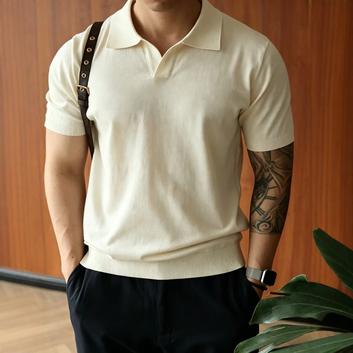 Italian Vintage Knitted Polo Shirt Short Sleeve Summer Mulberry Silk Blend Seagull Collar Business Casual Light Luxury Old Money Style