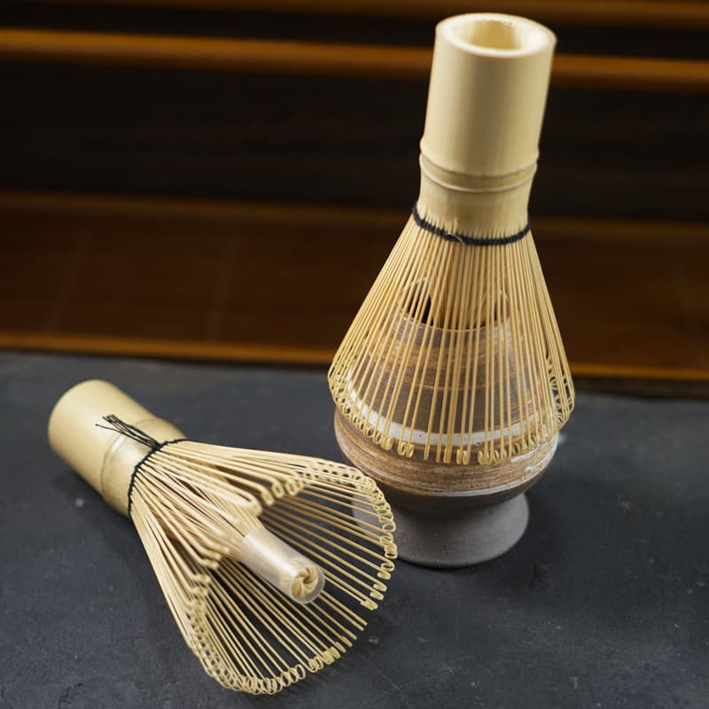 Matcha Whisk Set - Japanese Tea Ceremony Chasen, Stand, and White Bamboo Whisk for Traditional Tea Preparation