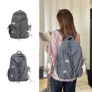 School Bag for Girls, Korean Style Ins Simple Plaid Personality Casual Travel Backpack, High School and College Student Campus Backpack