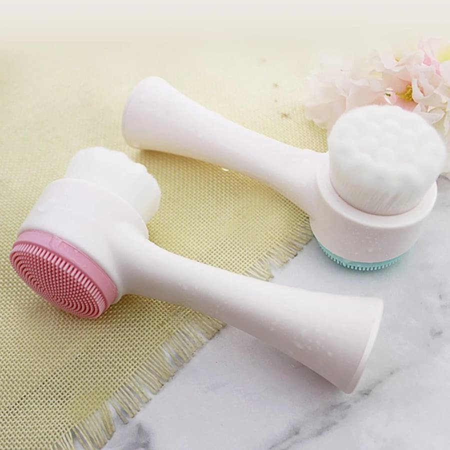 Double-sided facial cleansing brush with soft bristles, silicone, for makeup removal, blackhead cleansing, deep cleansing, and pore minimizing.