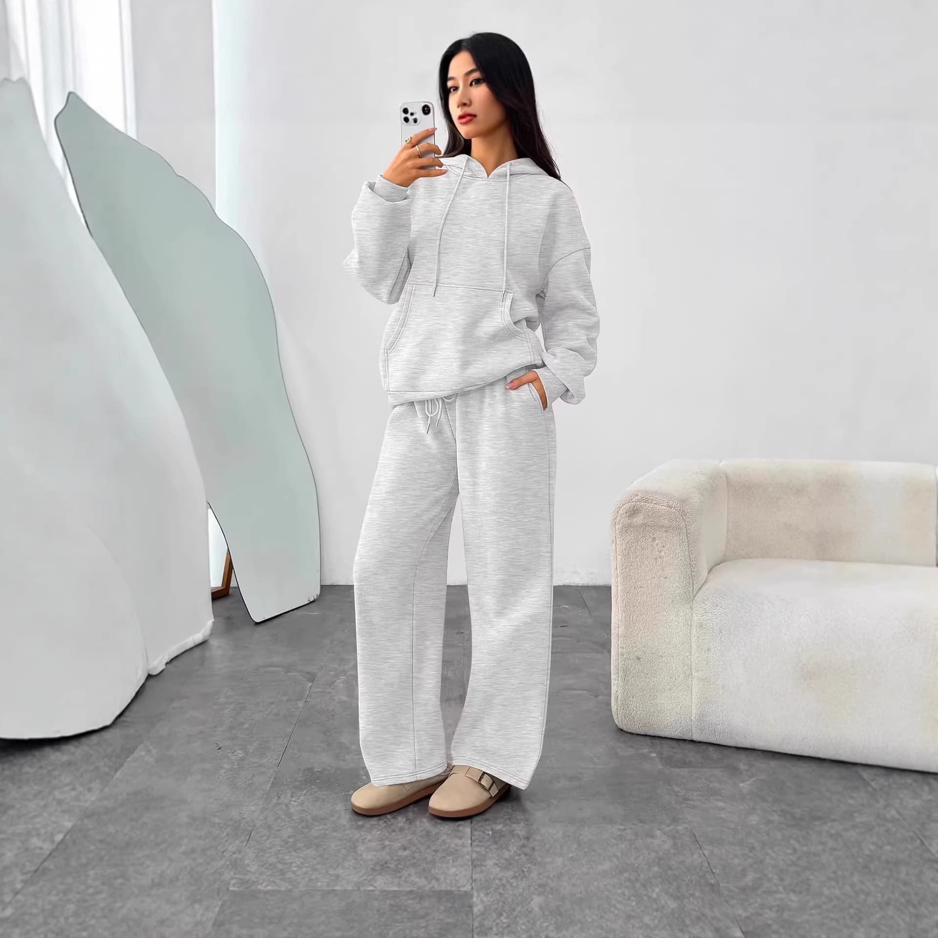 Cross-Border Trade Hoodie and Wide-Leg Pants Sportswear Set Fashionable Fleece Hoodie Sweatshirt Set