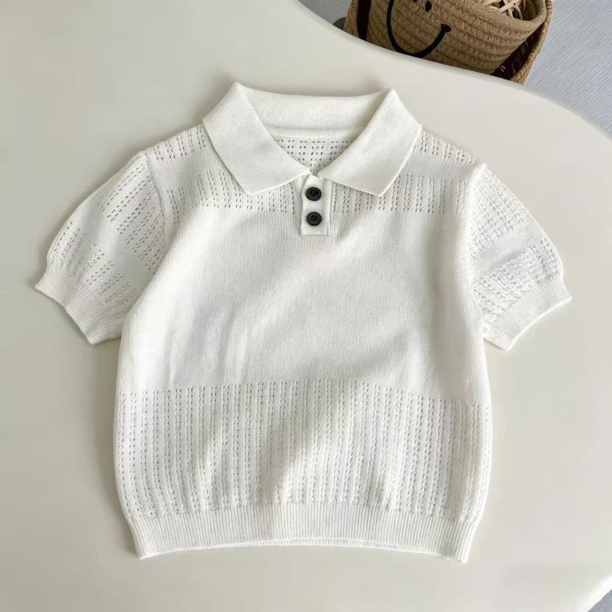 Kids' Ice Silk Hollow-Out Short-Sleeve Polo Shirt, Casual Knit Korean Style Breathable Boys' Summer Wholesale