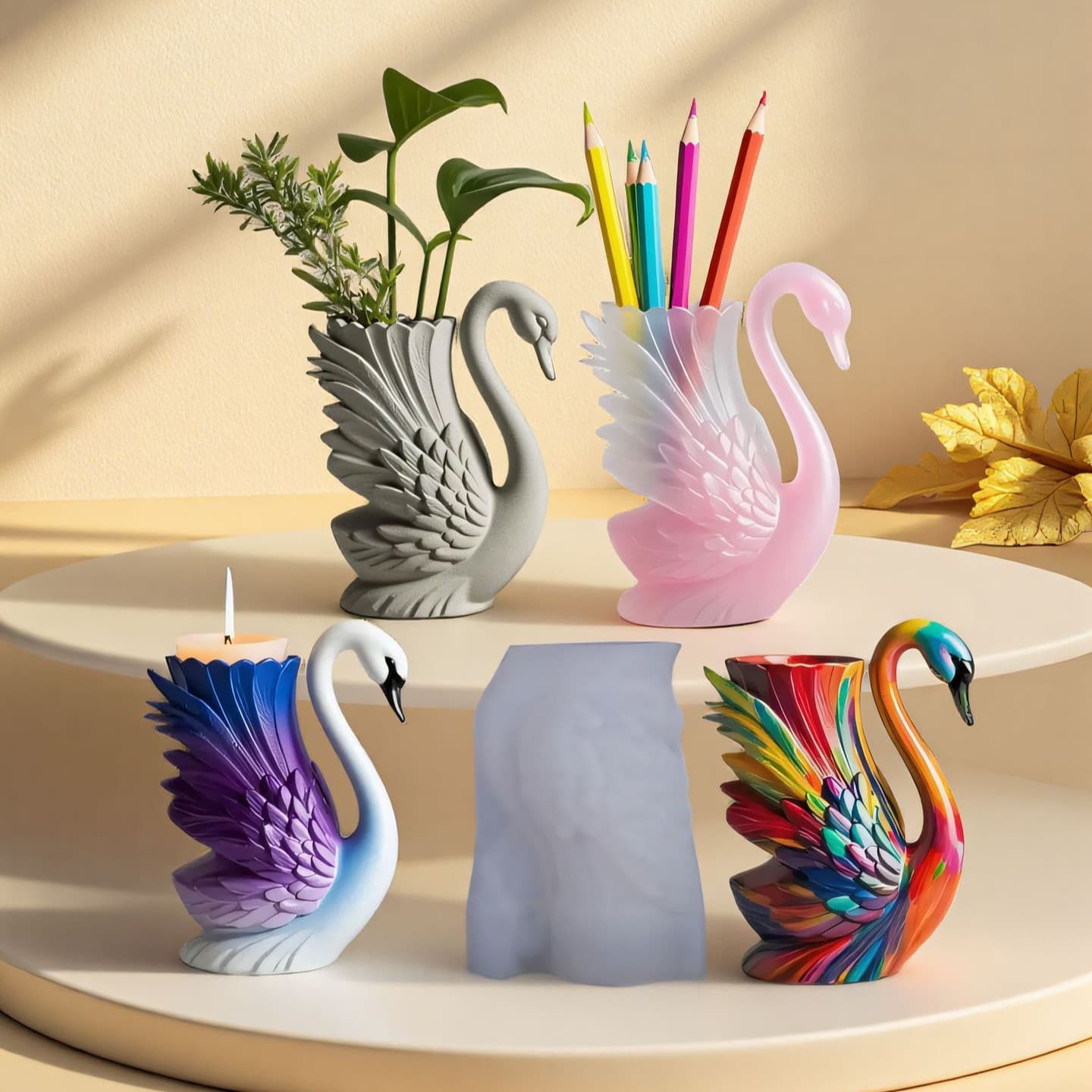 Printed Swan Aromatherapy Plaster Cup Mold DIY Resin Storage Cup Flower Pot Ornament Silicone Mold
