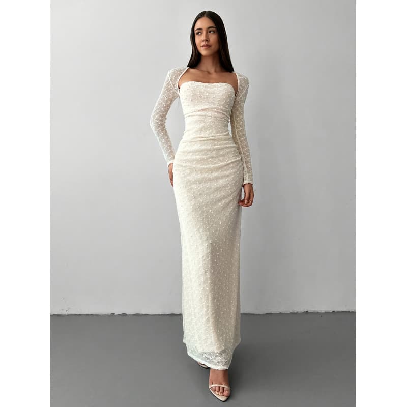 Actual Photo: Amazon, AliExpress, 1688, Independent Site Women's Elegant Square Neck Jacquard Knit Long Sleeve Dress Gown