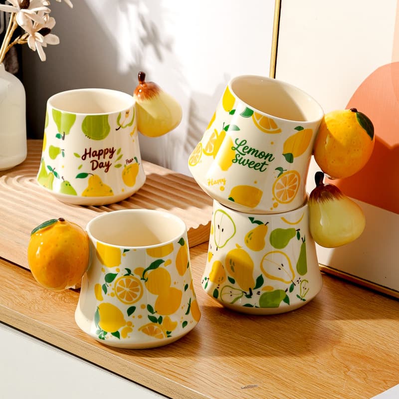 3D Fruit Pattern Ceramic Handle Mug, Creative Personalized Coffee Cup for Home Breakfast, Office Water Cup