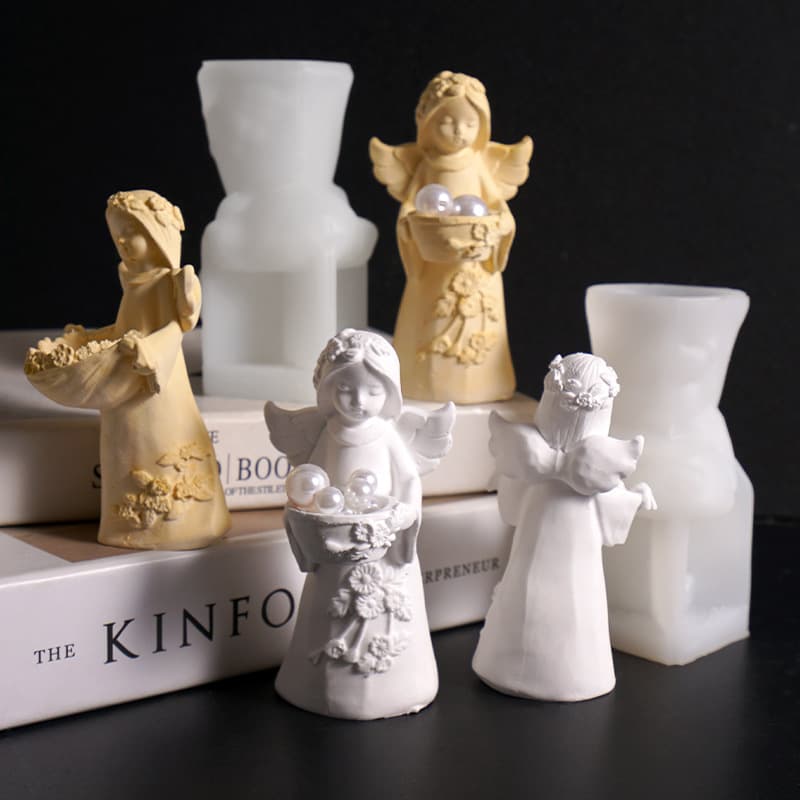 Garden Angel Girl Candle Holder Mold Garden Flower Pot Wreath Little Angel Figurine Candle Holder Plaster Silicone Mold