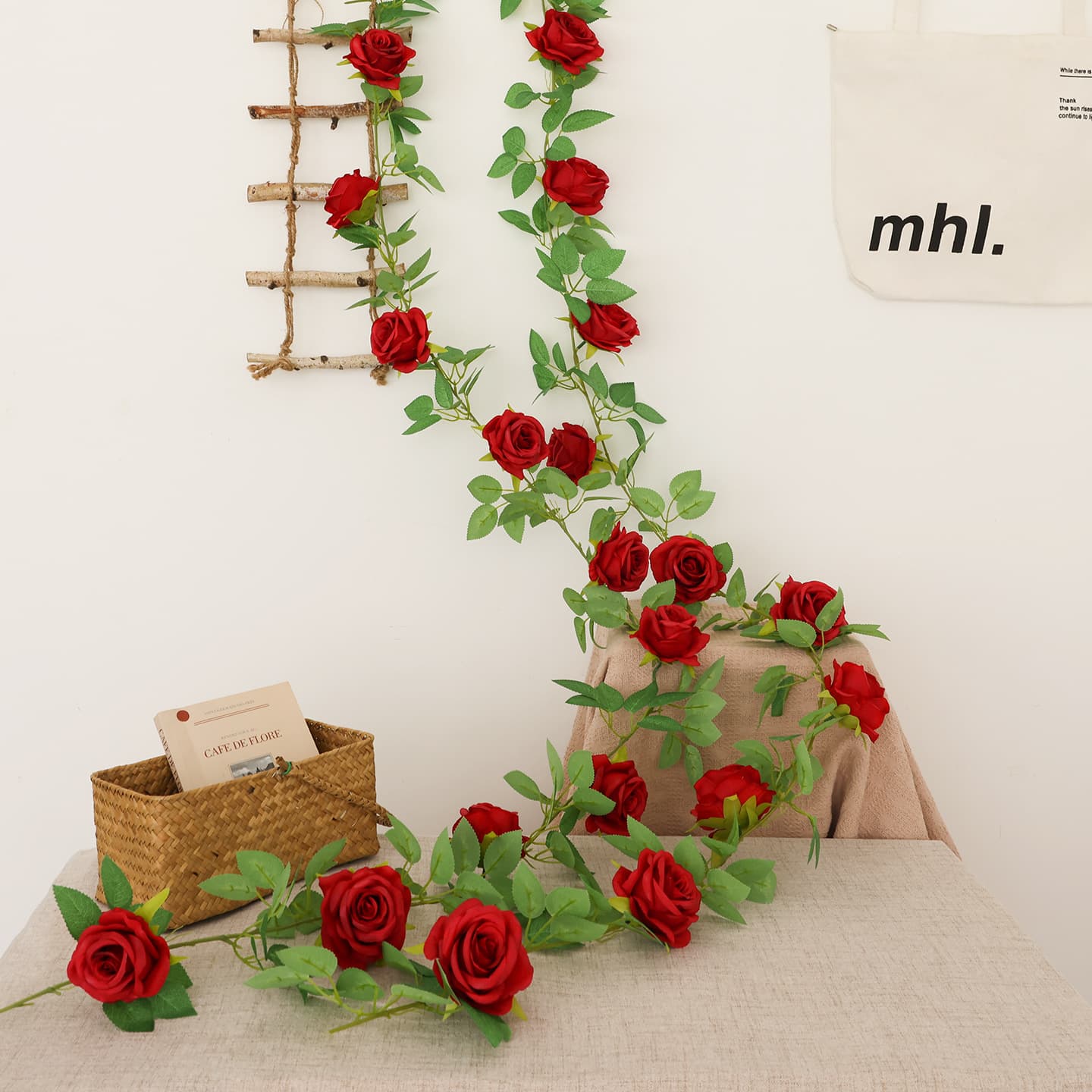 Artificial Rose Vine Fake Flower Rattan Air Conditioning Pipe Iron Wire Main Stem High-end Decorative Plastic Vine Climbing Plant